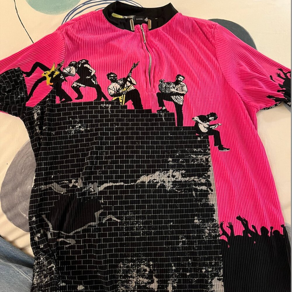 Jamie Sadock Punk Rock Hot Pink Black Golf Tennis shirt zip elbow sleeve